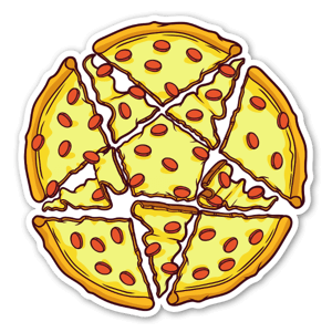 Pentagram pizza on clear sticker vinyl.