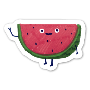 A cartoon watermelon waving, say hi.