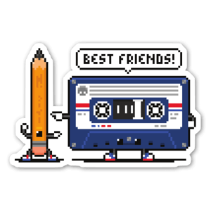 Pencil and Cassette are best friends stickers