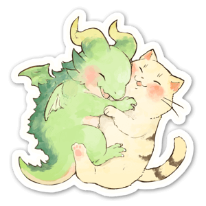 A stray cat series sticker that picked up a dragon egg
From the stray cat series that picked up dragon eggs, it is a hugging sticker of a cute dragon boy and a mother cat.