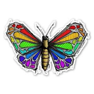 Rainbow butterfly, true beauty flies free.