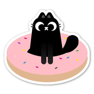 A cute cat sitting in a donut covered with sprinkles.