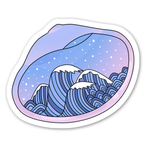 Seashell waves mountain scene