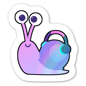 A cartoon snail, grooving out, listening to music