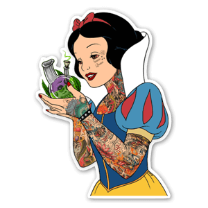 My custom design of snow white replacing her poison apple into a bong. Fully tattooed snow white