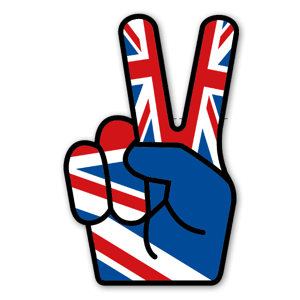 Victory fingers with the union jack