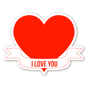 Cute sticker with a heart and a banner with the text I love you 