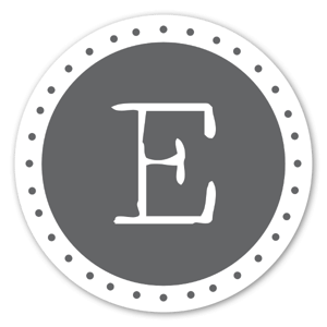 A sticker with the grey monogram 