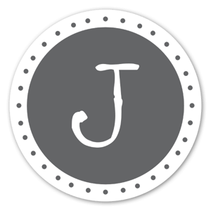 Stickers with a white J on a grey monogram 