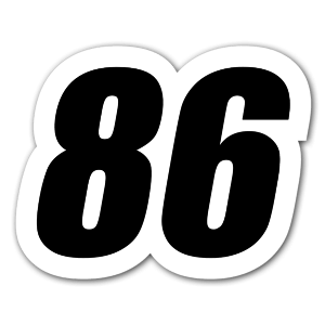 A race sticker with the number 86