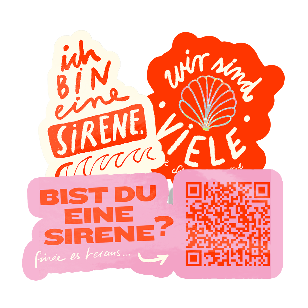 Collage of die-cut stickers printed on vinyl and glitter from Sirens Collective